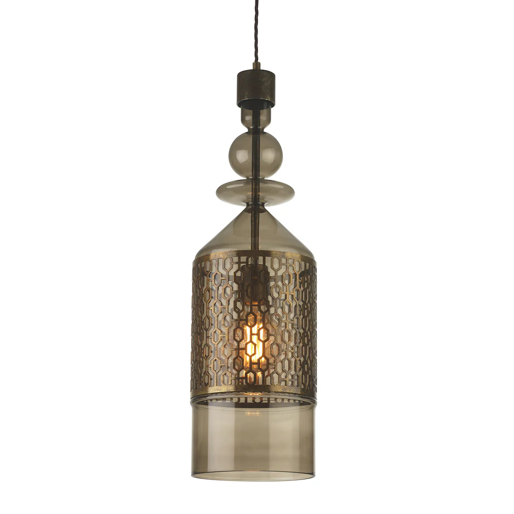 Northern Light - Salazar Pendant Smoke Ceiling Lights - Patinated Gold Finish - Smoke Glass Shade