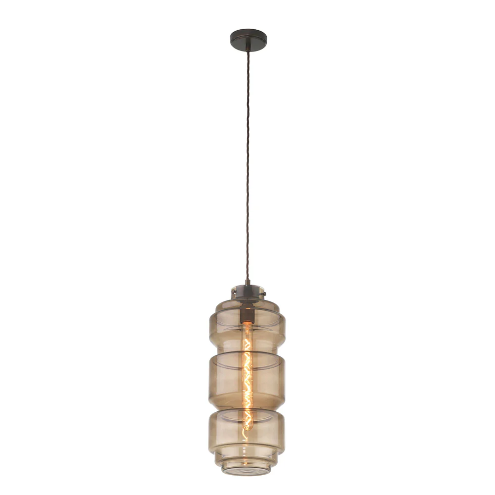 Northern Light - Xavier Pendant Ceiling Lights - Smoke Oiled Bronze Finish - Smoke Glass Shade