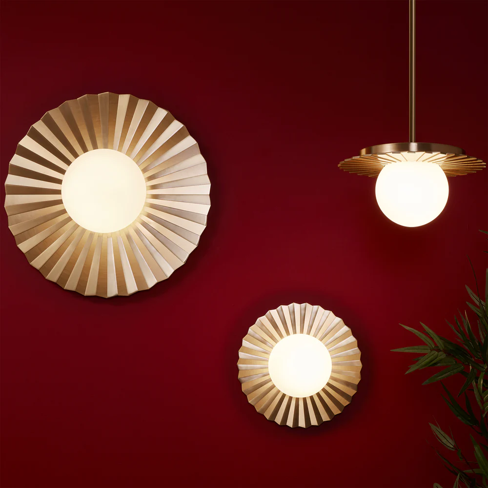 Northern Light - Vistal Opal Pendant Ceiling Lights - Brushed Brass Finish - Matt Opal Glass Globe 150mm Shade