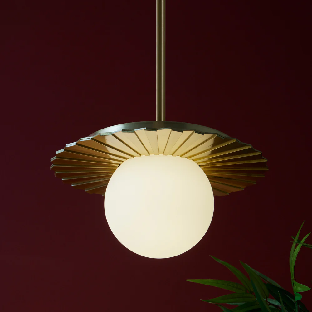 Northern Light - Vistal Opal Pendant Ceiling Lights - Brushed Brass Finish - Matt Opal Glass Globe 150mm Shade