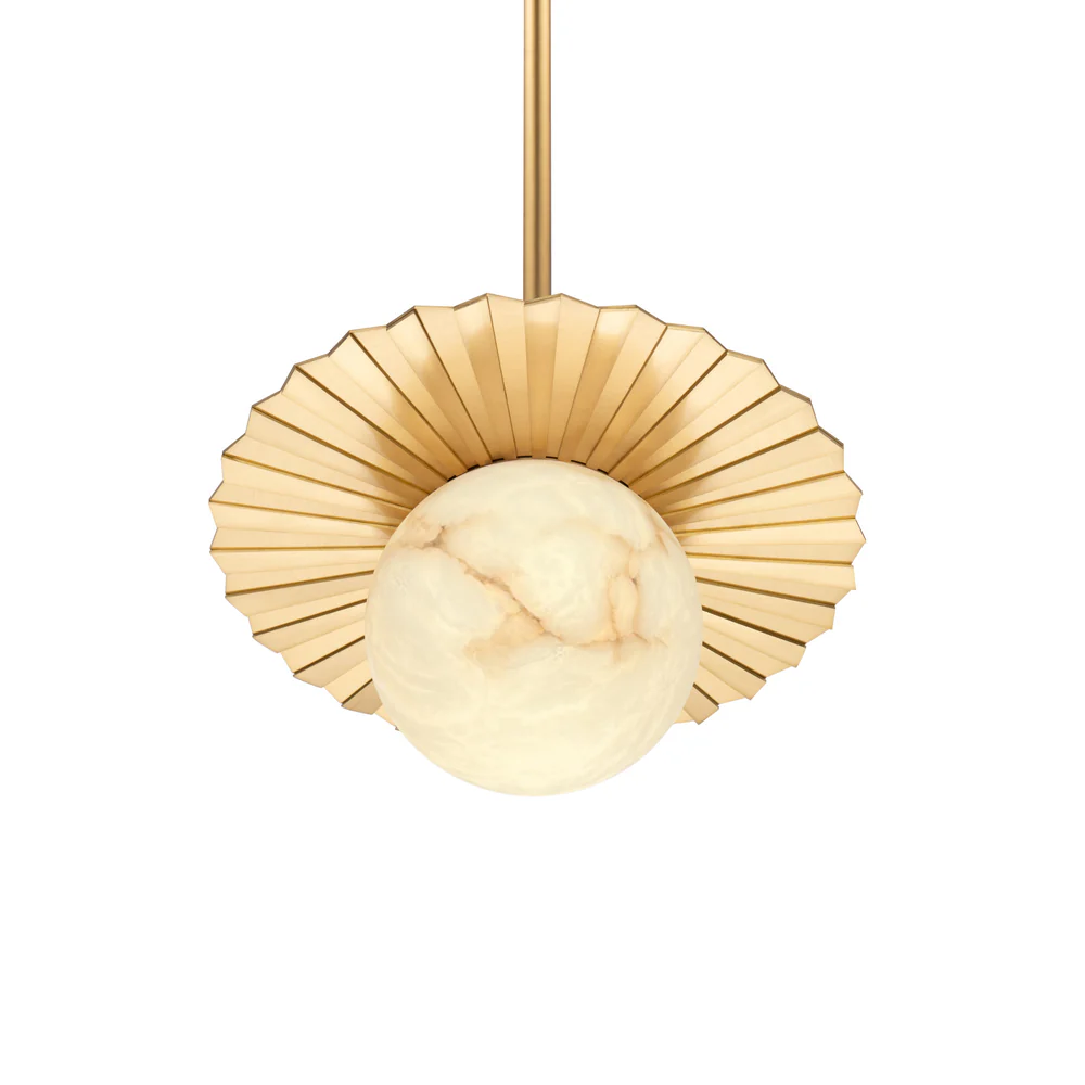Northern Light - Vistal Alabaster Pendant Ceiling Lights - Brushed Brass Finish - White Alabaster Globe 150mm Shade
