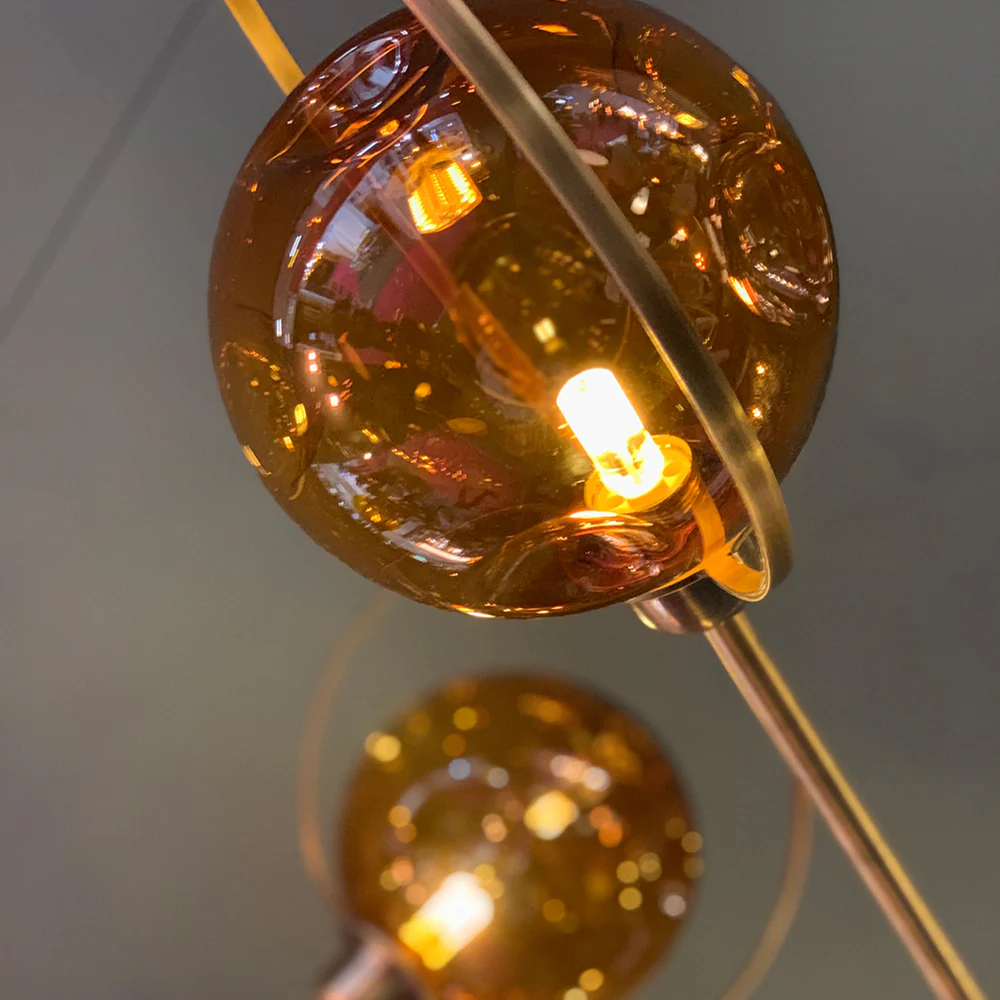 Northern Light - Celeste Chandelier Ceiling Lights - Georgian Brass Amber Finish - Amber Dimpled Globe Shade