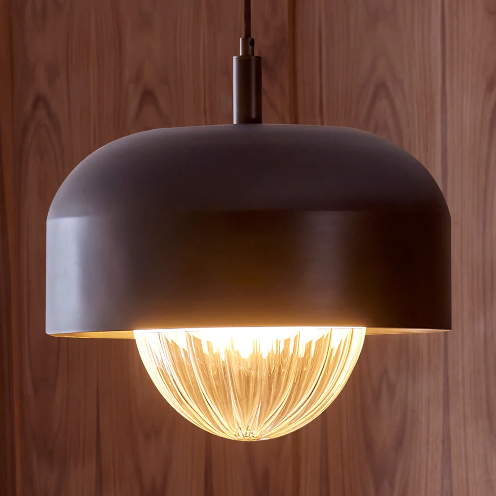Northern Light - Bourbon Reeded Pendant Ceiling Lights - Brass Dark Finish - Reeded Glass Globe Ø200 mm Shade