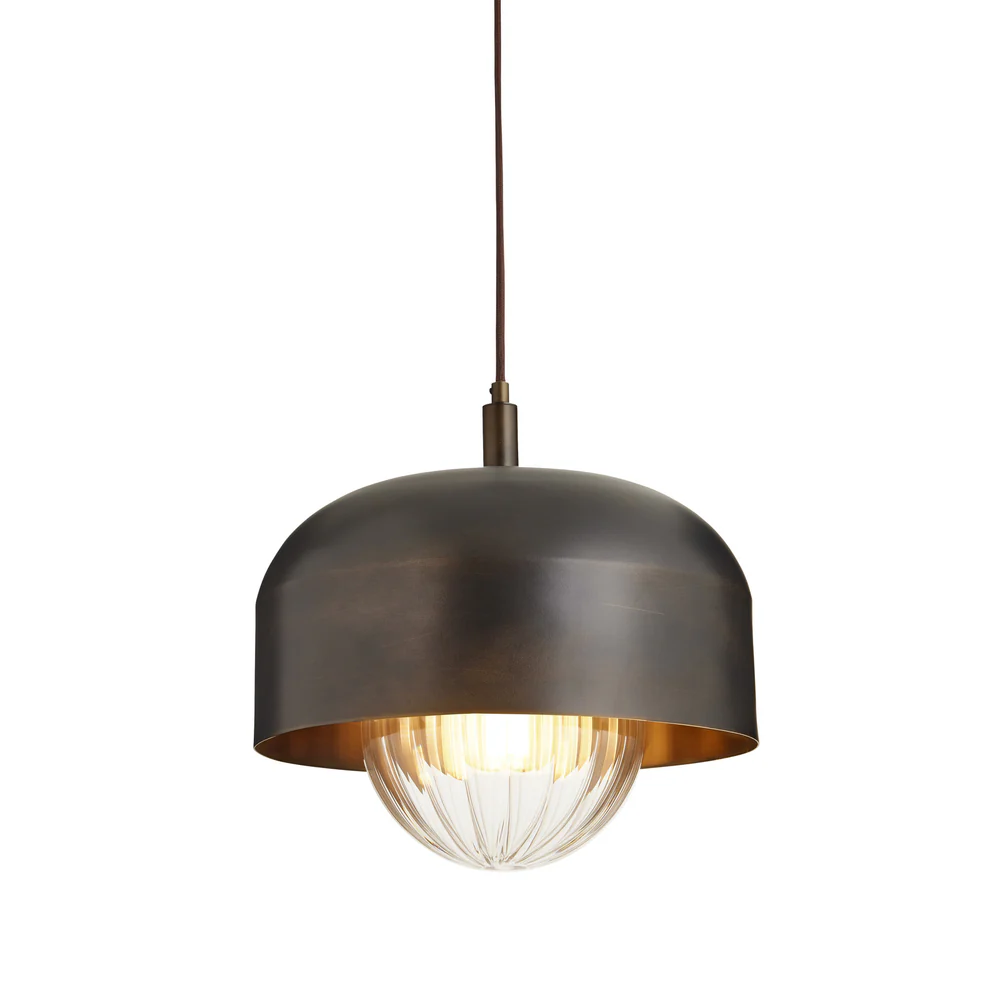 Northern Light - Bourbon Reeded Pendant Ceiling Lights - Brass Dark Finish - Reeded Glass Globe Ø200 mm Shade