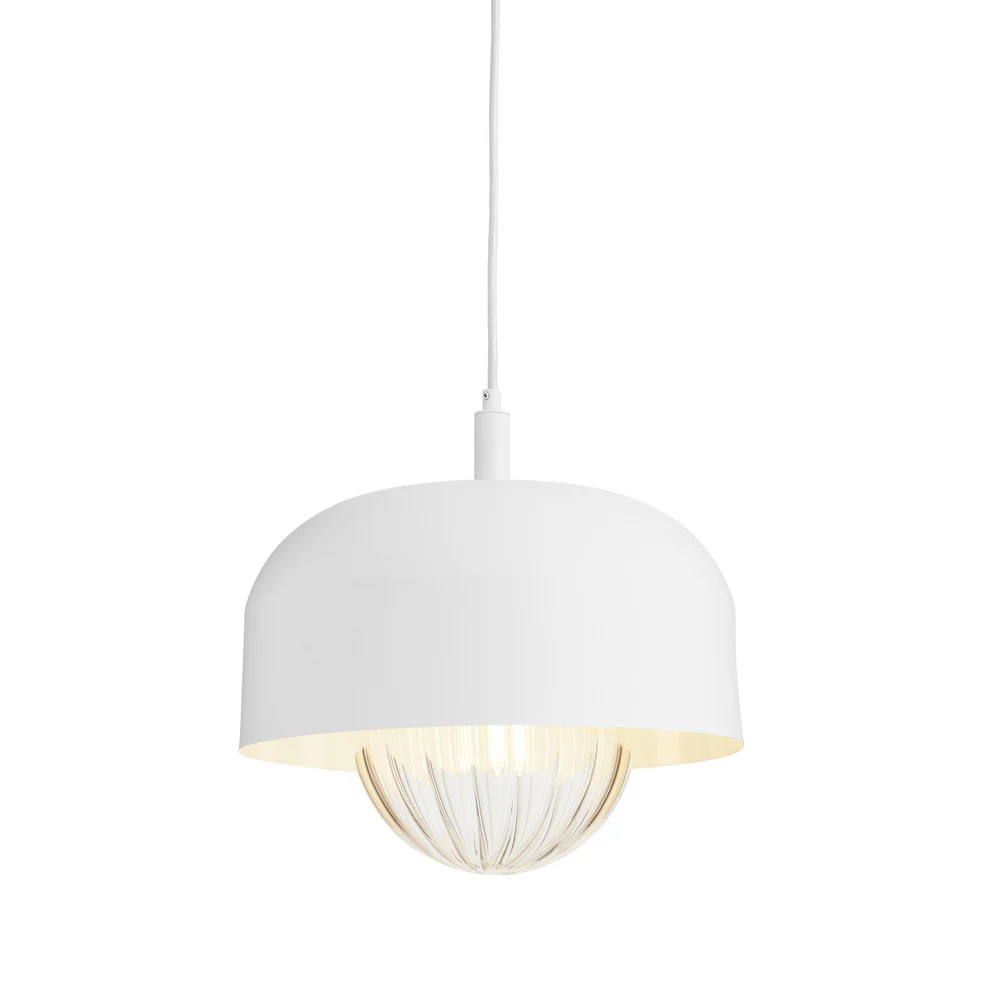Northern Light - Bourbon Reeded Pendant Ceiling Lights - White Finish - Reeded Glass Globe Ø200 mm Shade