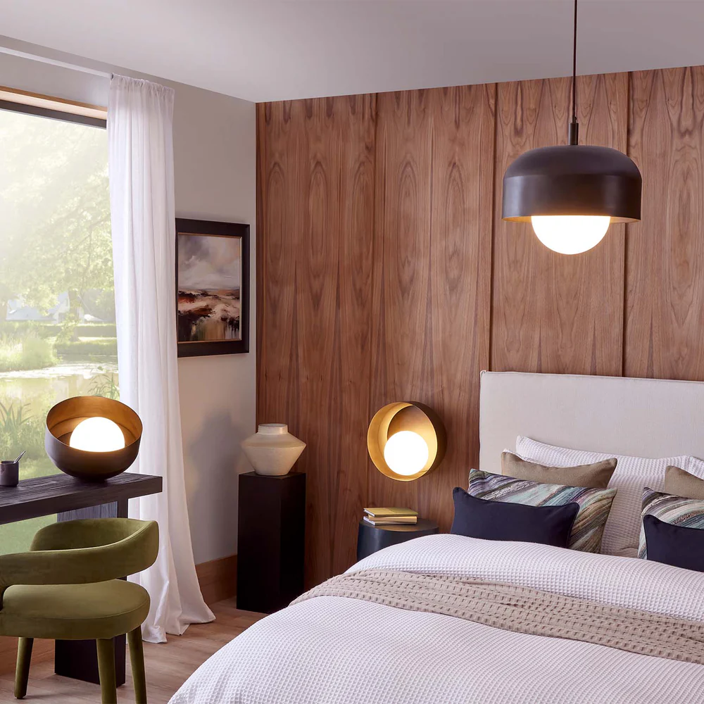 Northern Light - Bourbon Opal Pendant Ceiling Lights - Brass Dark Finish - Matt Opal Glass Globe Ø200 mm Shade