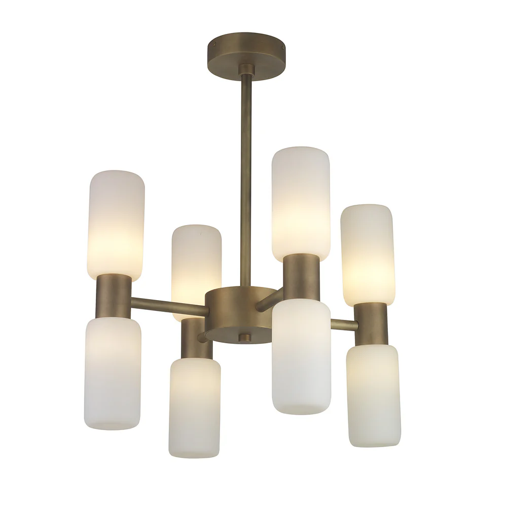 Northern Light - Bartok 4 Arm Chandelier Ceiling Lights - Old English Brass Light Finish - Matt Opal Shade