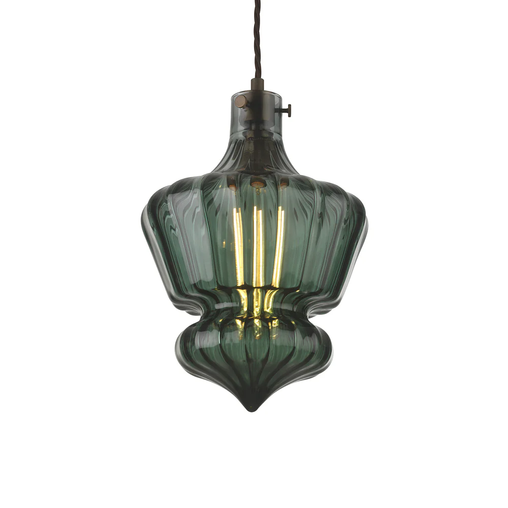 Northern Light - Milo Pendant Ceiling Lights - Anthracite Oiled Bronze Finish - Anthracite Veridian Glass Shade