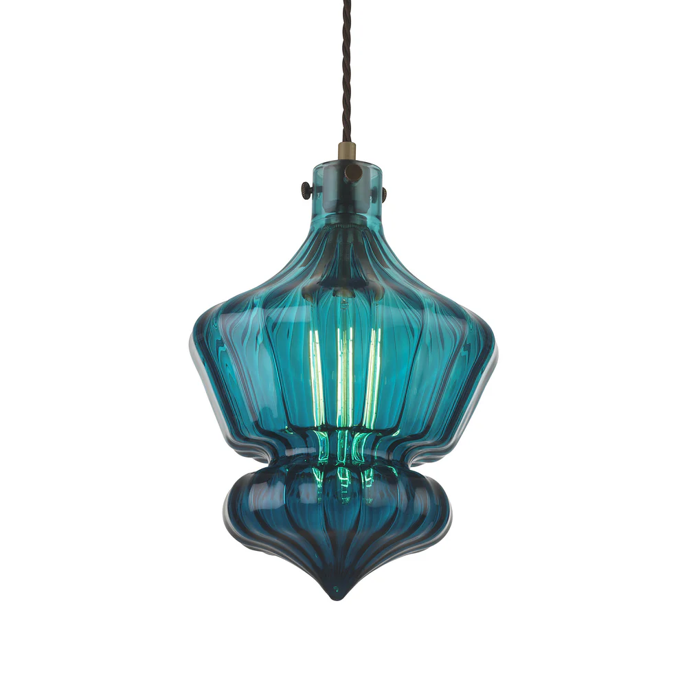 Northern Light - Milo Pendant Ceiling Lights - Teal Oiled Bronze Finish - Teal Glass Shade