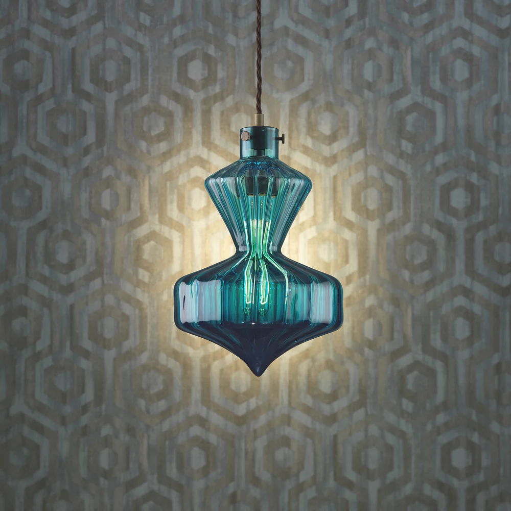 Northern Light - Viola Pendant Ceiling Lights - Teal Oiled Bronze Finish - Teal Glass Shade