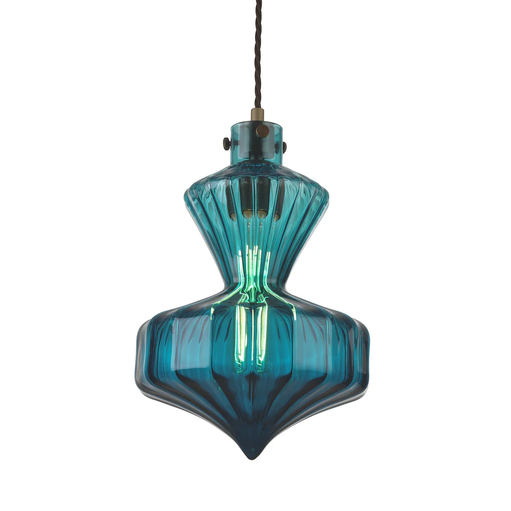 Northern Light - Viola Pendant Ceiling Lights - Teal Oiled Bronze Finish - Teal Glass Shade