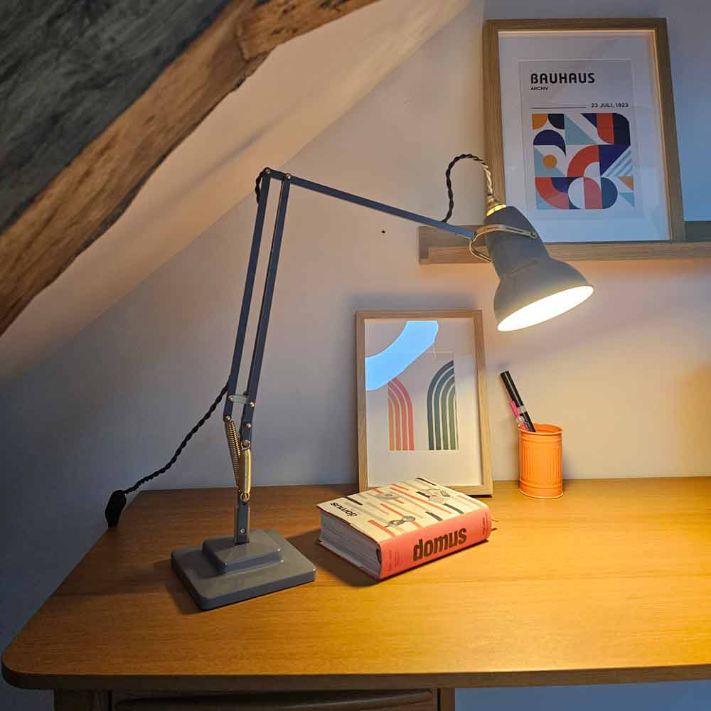 Anglepoise Light - Original 1227 Brass Desk Lamp Elephant Grey - Elephant Grey Finish - Aluminium Shade