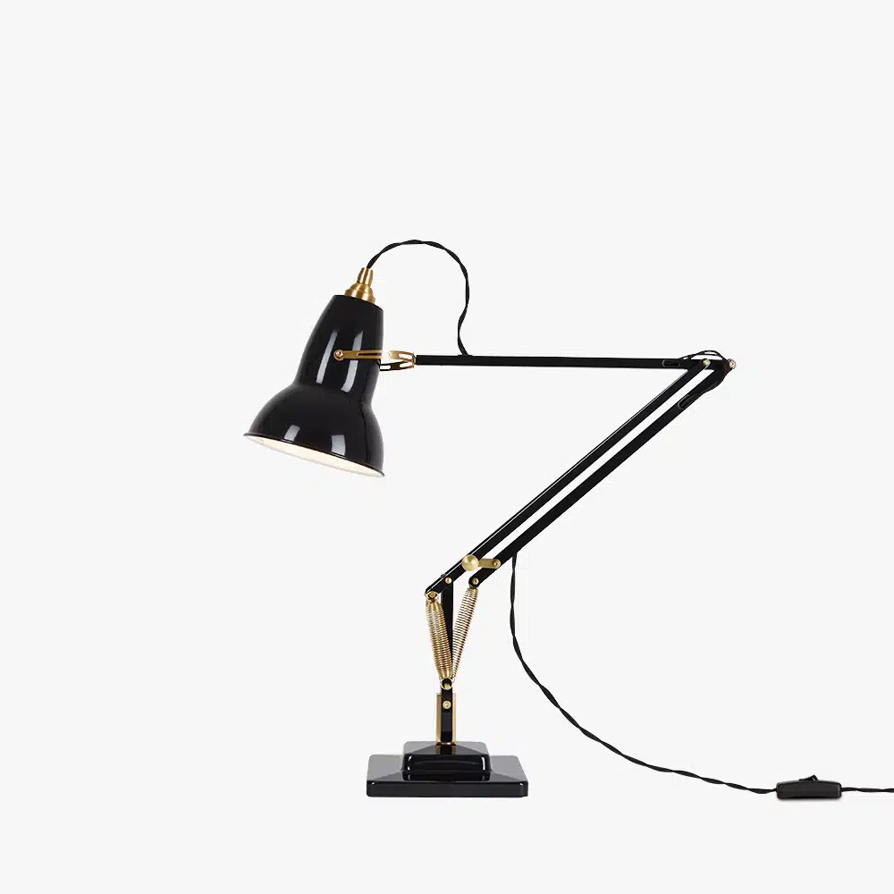 Anglepoise Light - Original 1227 Brass Desk Lamp Jet Black - Jet Black Finish - Aluminium Shade