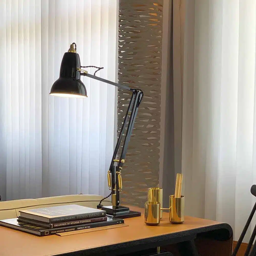Anglepoise Light - Original 1227 Brass Desk Lamp Jet Black - Jet Black Finish - Aluminium Shade