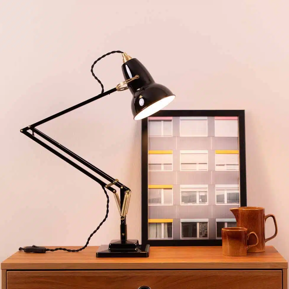 Anglepoise Light - Original 1227 Brass Desk Lamp Jet Black - Jet Black Finish - Aluminium Shade