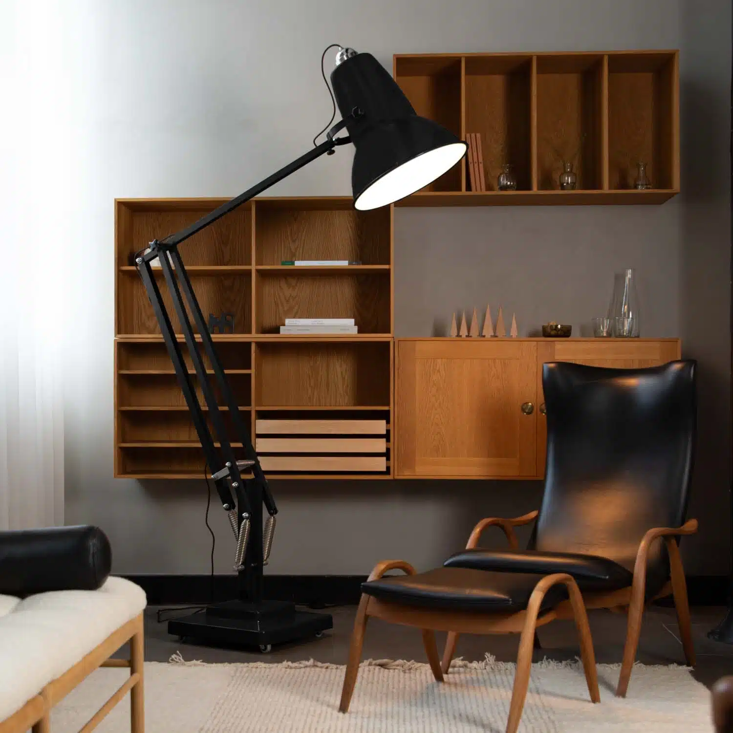 Anglepoise Light - Original 1227 Giant Floor Lamp Jet Black Satin - Jet Black Satin Finish - Aluminium Fork Block Shade