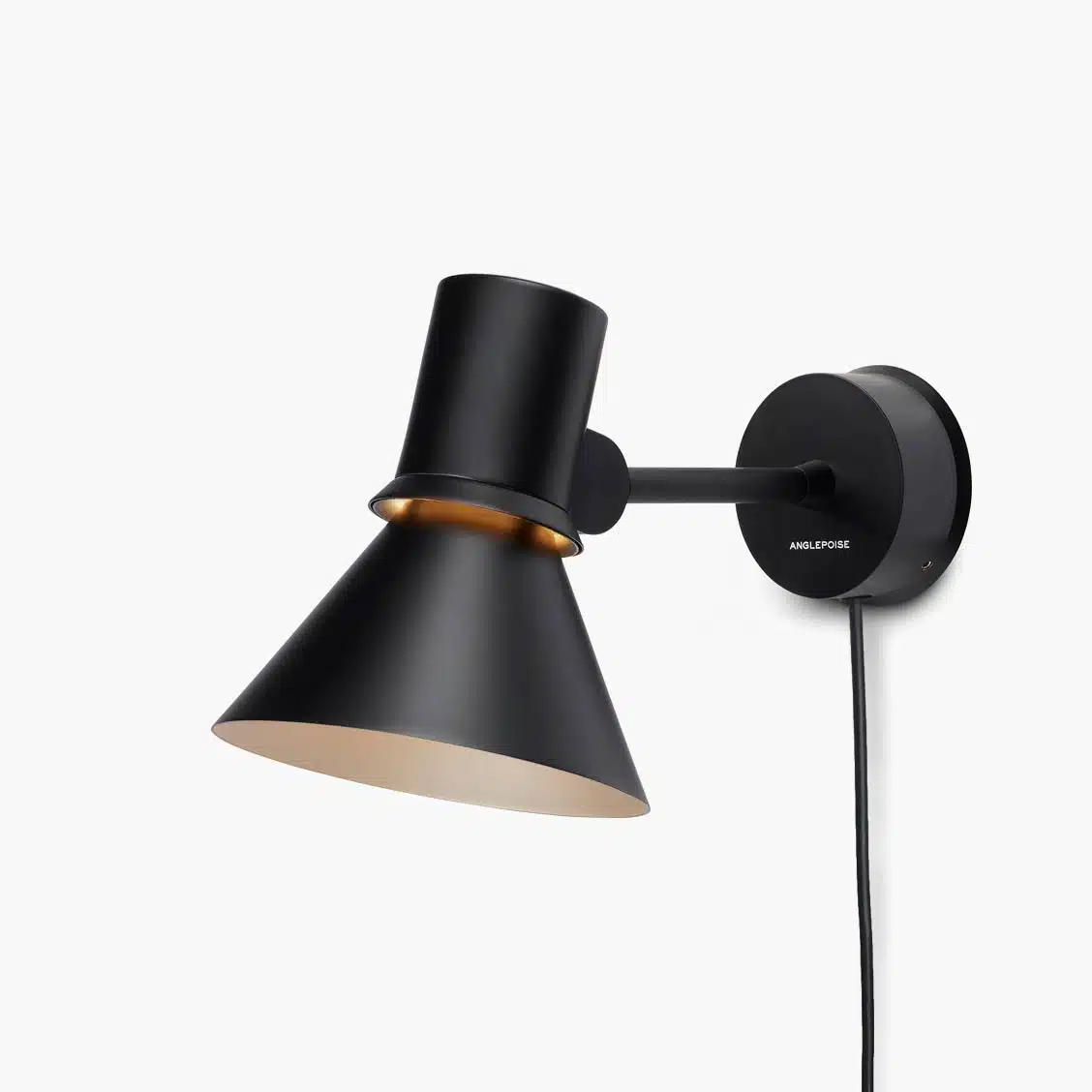 Anglepoise Light - Type 80 W1 Wall Light with Cable Matte Black - Matte Black Finish - Aluminium Shade and Steel Stem