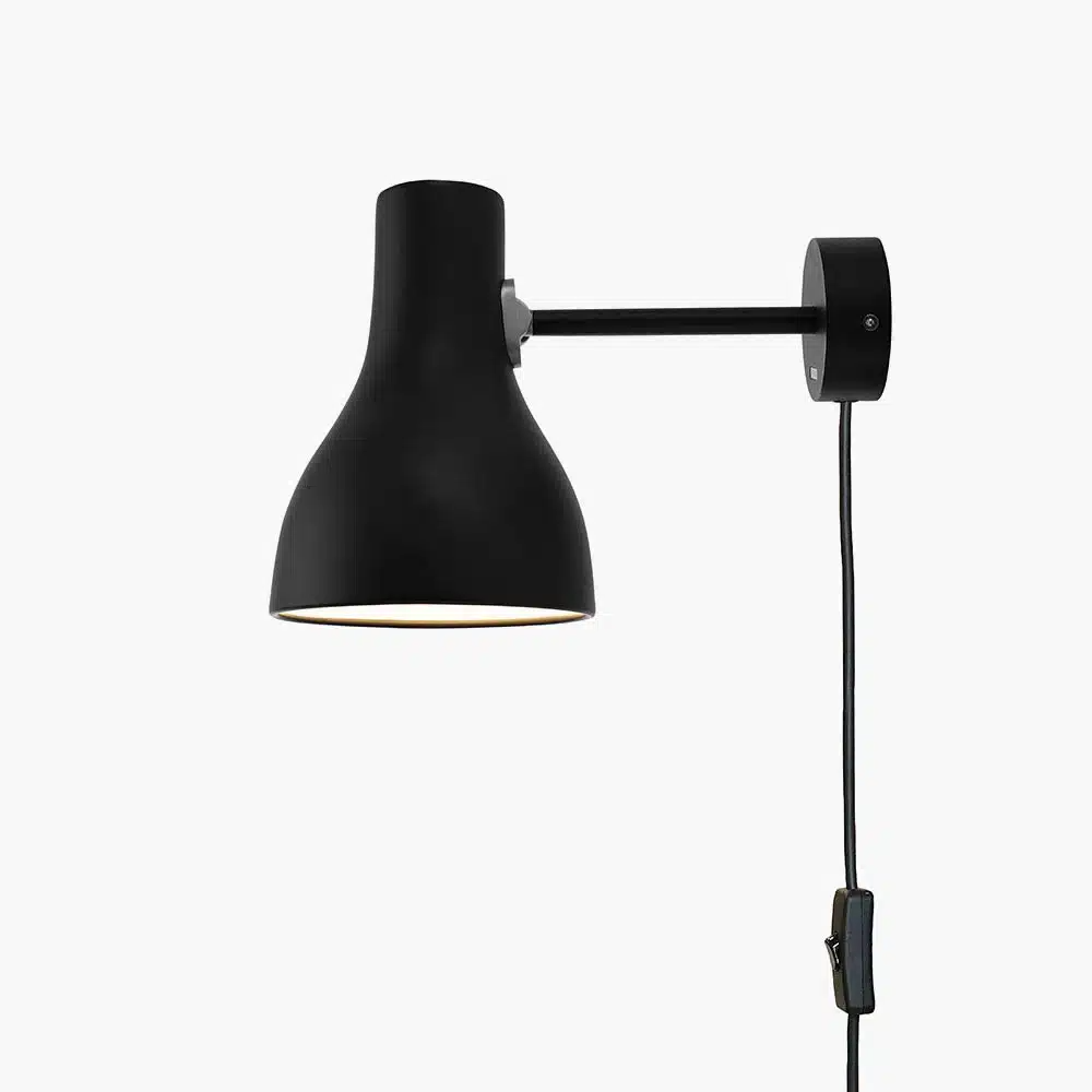 Anglepoise Light - Type 75 Wall Light with Cable Jet Black - Jet Black Finish - Aluminium Shade