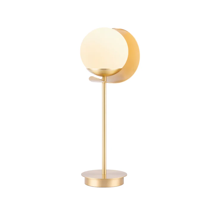 Northern Light - Callisto Opal Table Lamp - Brushed Brass Finish - Matt Opal Glass Globe 150mm Shade