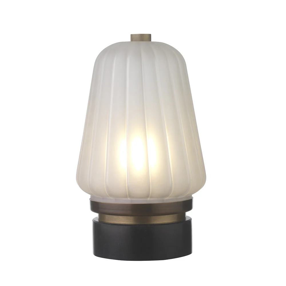 Northern Light - Bromell Rechargeable Table Lamp - Old English Light Rich Bronze Black Granite Finish - Frosted Reeded Glass Shade