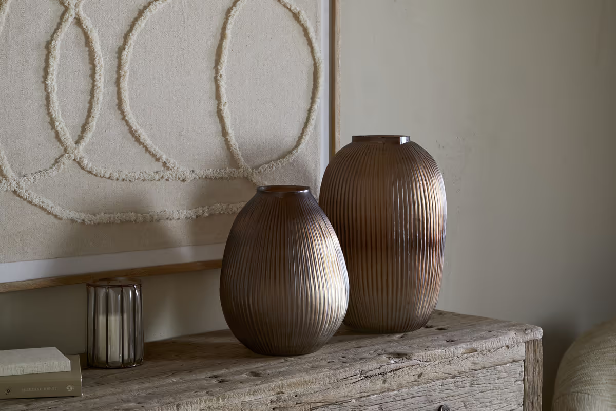 Nkuku - Linsy Ribbed Glass Vase - Smoke Brown - Small