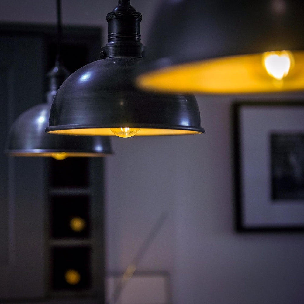 Industville - Brooklyn Dome Pendant Light - 8 Inch - Pewter & Brass Shade - Pewter Pendant Holder