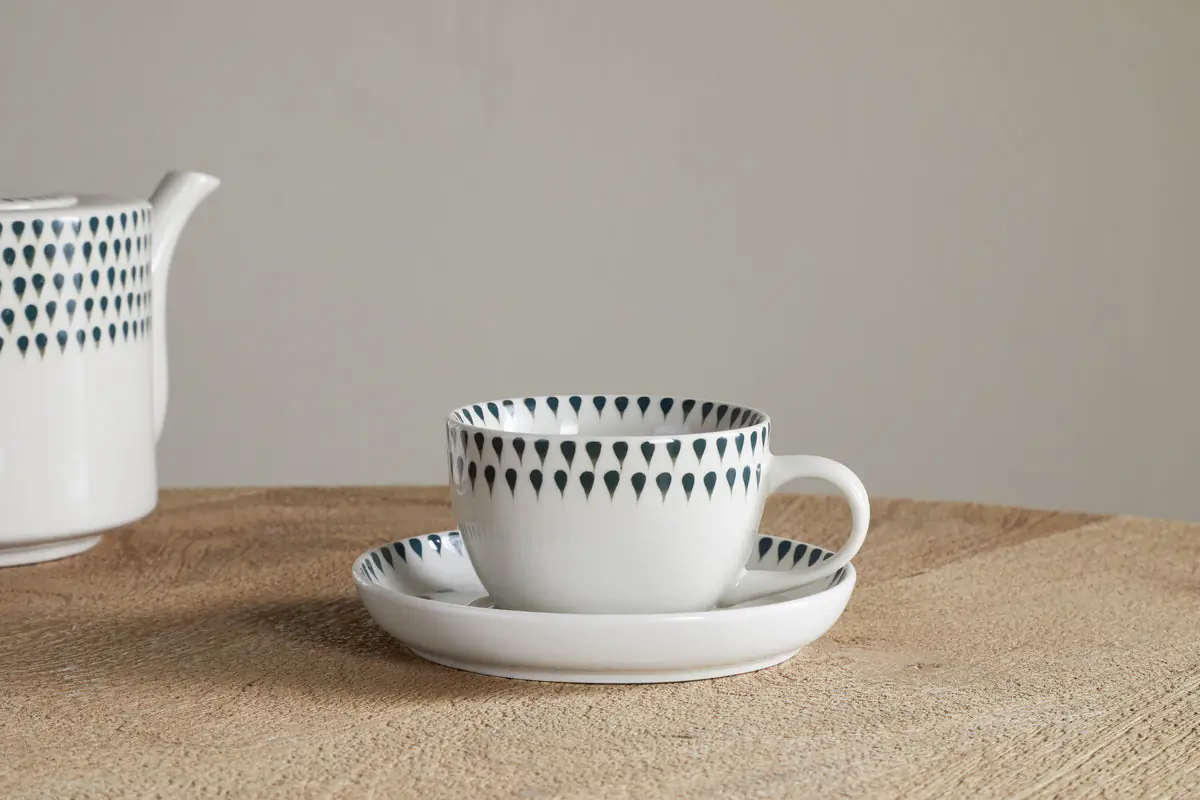 Nkuku - Juniper Drop Cup & Saucer - Cream & Juniper