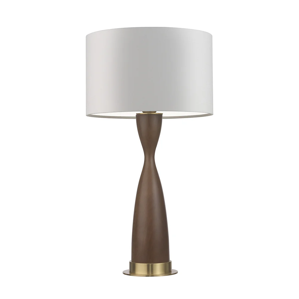 Northern Light - Sisley Table Lamp Medium - Medium Oak Brushed Brass Finish - 14" Short Drum Pearl Grey Shade