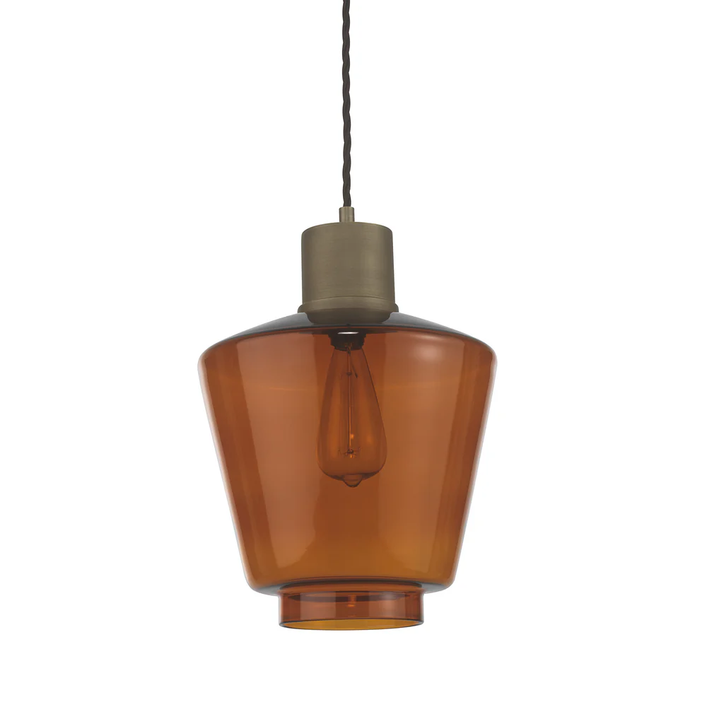 Northern Light - Romney Pendant Ceiling Lights - Amber Brass Medium Finish - Amber Shade