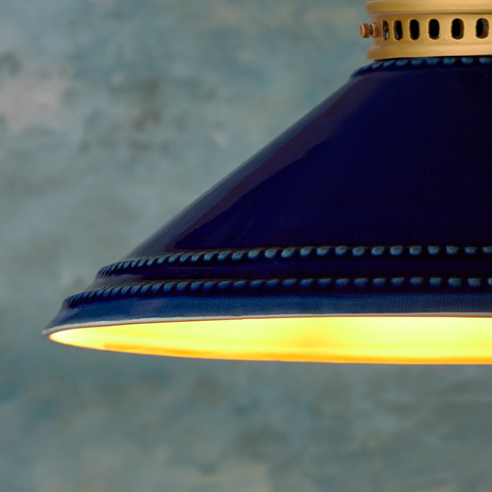 Pooky - Ted Ceramic Pendant Light Shade - Navy With Stone Interior