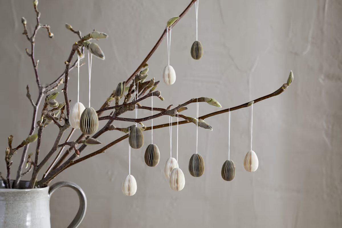 Nkuku - Piani Mini Hanging Paper Decoration - Natural & Moss - Set of 12