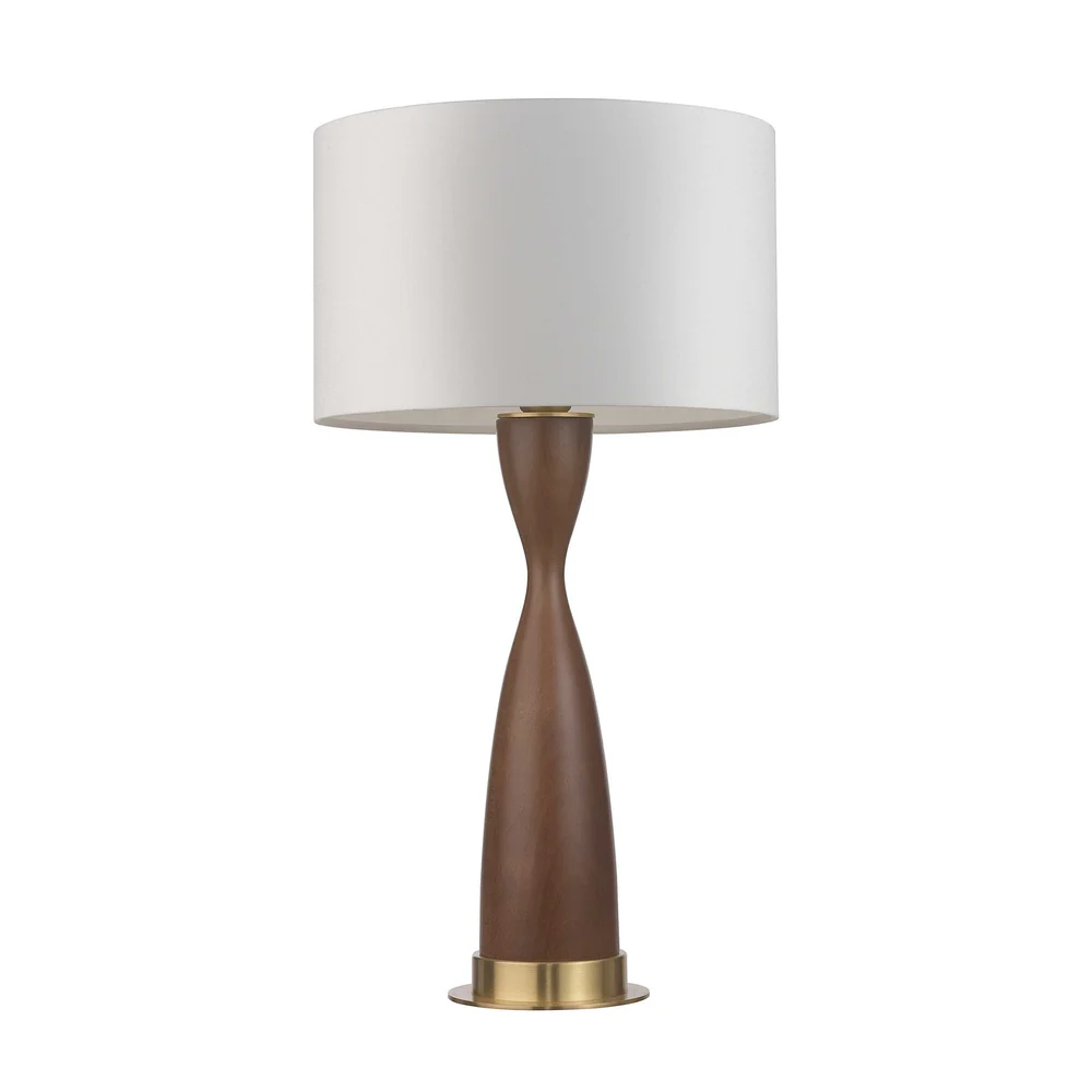 Northern Light - Sisley Table Lamp Medium - Medium Oak Brushed Brass Finish - 14" Short Drum Pearl Grey Shade