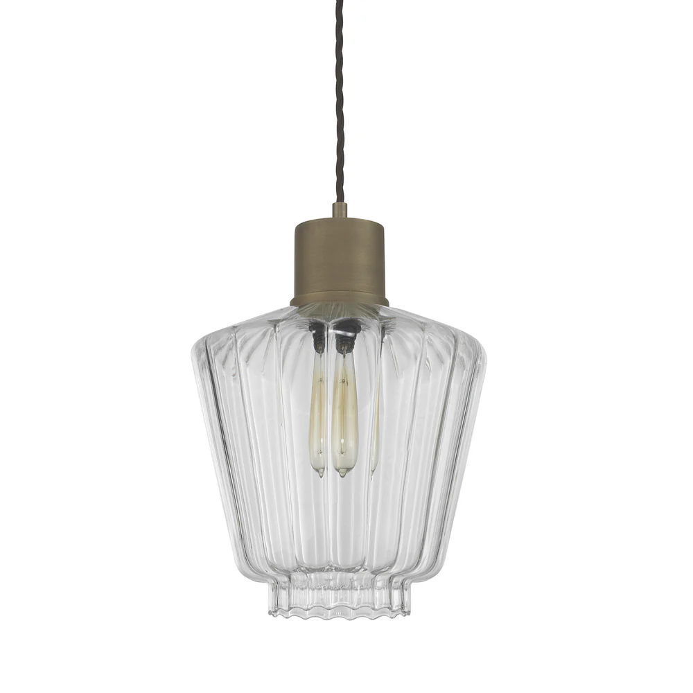 Northern Light - Romney Pendant Ceiling Lights - Clear Reeded Brass Medium Finish - Clear Reeded Shade
