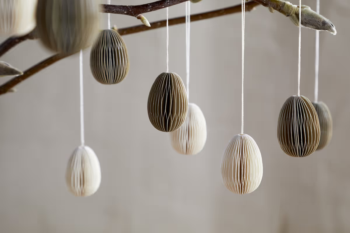 Nkuku - Piani Mini Hanging Paper Decoration - Natural & Moss - Set of 12