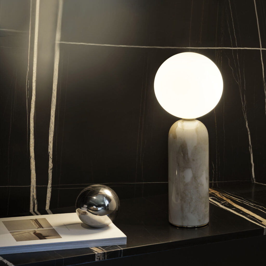 Contardi Emma Table Lamp - White Calacatta Marble Frame - Opal White Global 160mm Diffuser