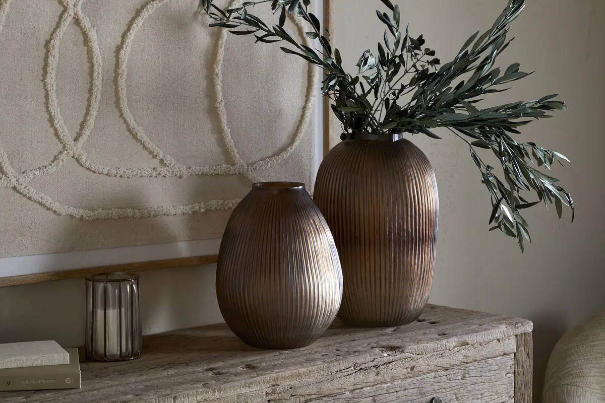 Nkuku - Linsy Ribbed Glass Vase - Smoke Brown - Large