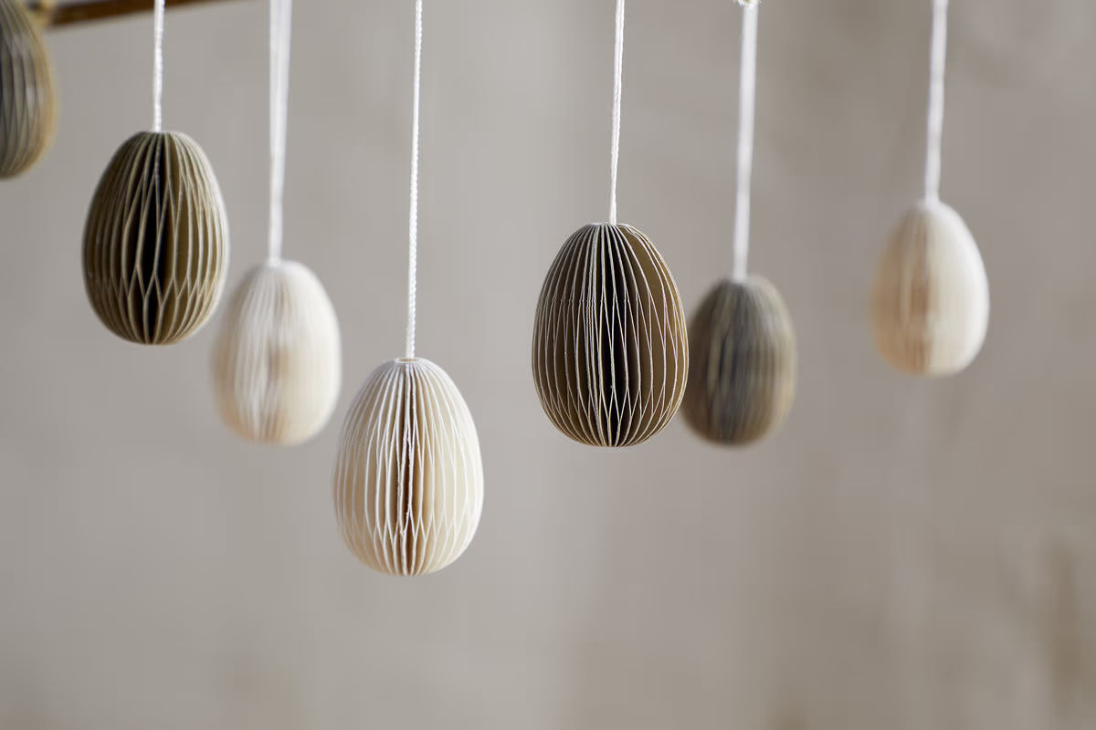 Nkuku - Piani Mini Hanging Paper Decoration - Natural & Moss - Set of 12