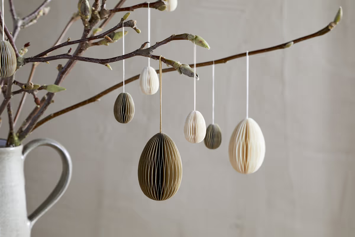 Nkuku - Piani Mini Hanging Paper Decoration - Natural & Moss - Set of 12