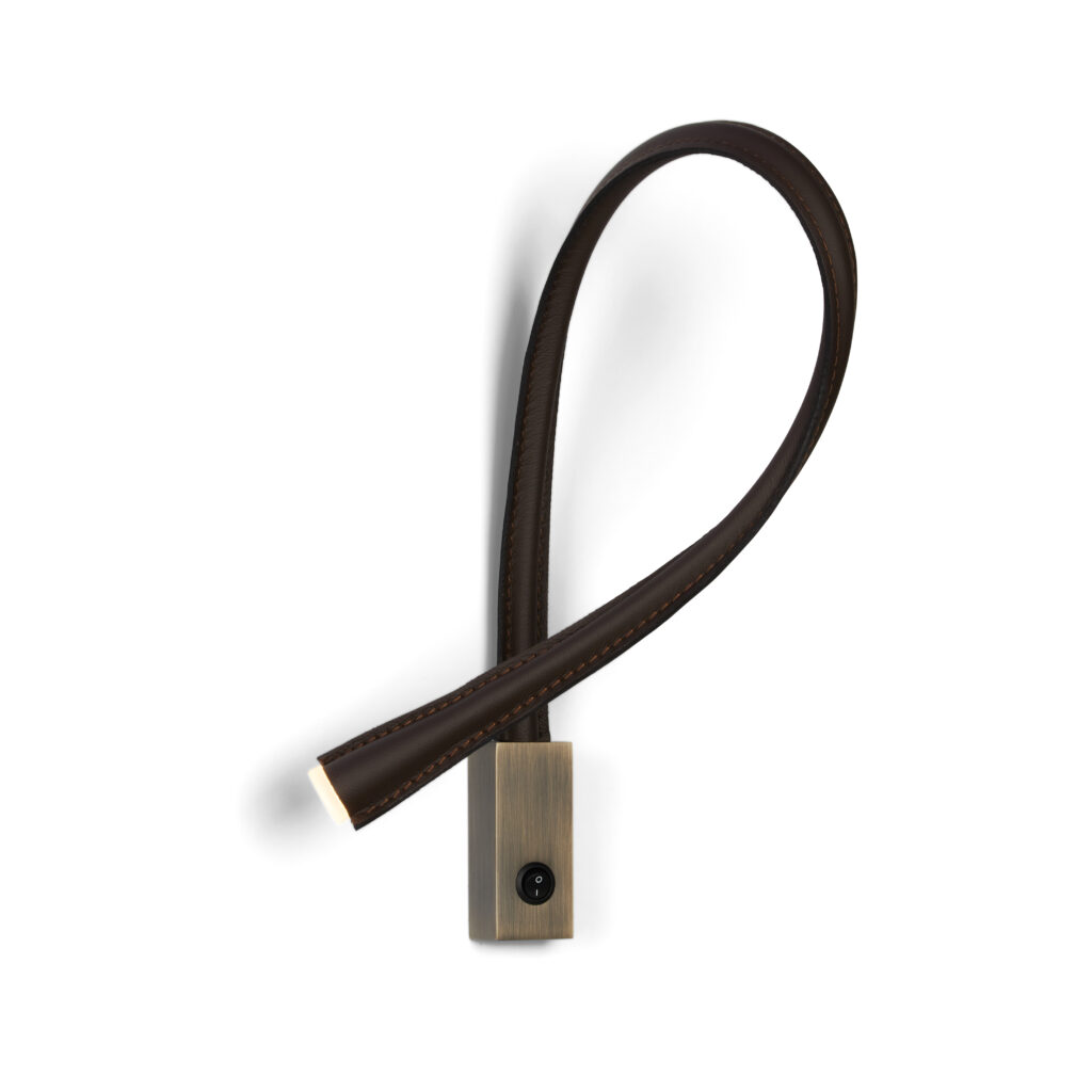 Contardi Lighting Flexiled wall Lamp - l.900 - Satin Bronze - Dark Brown Leather - With Switch