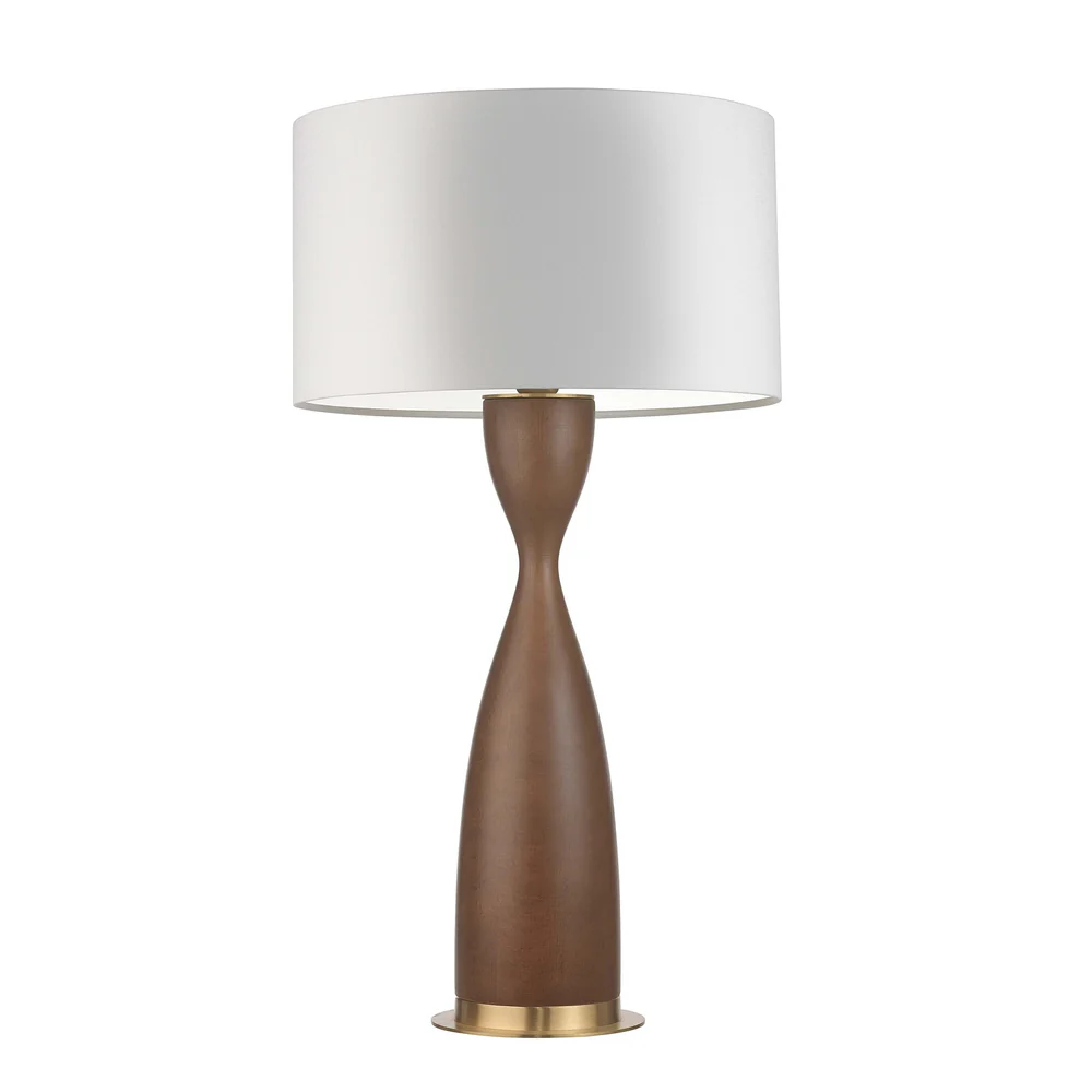 Northern Light - Sisley Table Lamp Large - Medium Oak Brushed Brass Finish - 18" Short Drum Pearl Grey Shade