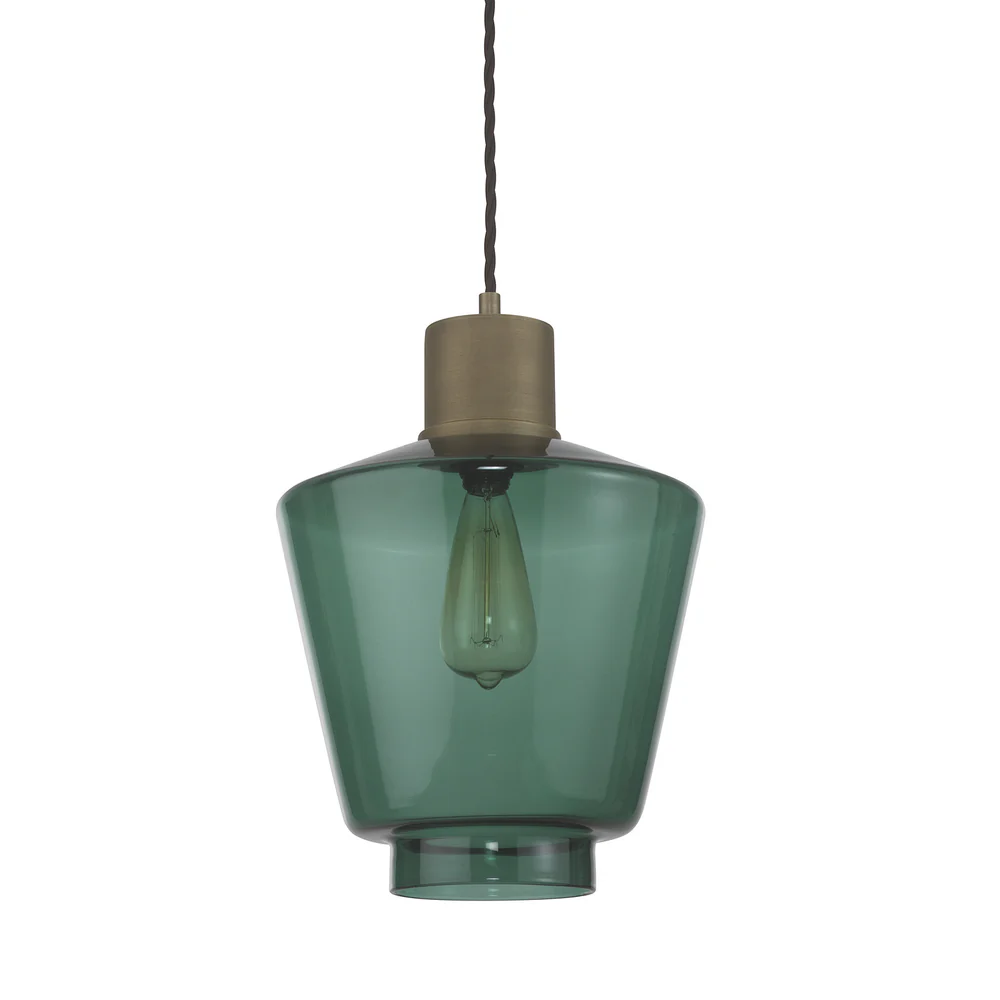 Northern Light - Romney Pendant Ceiling Lights -Teal Brass Medium Finish - Teal Shade