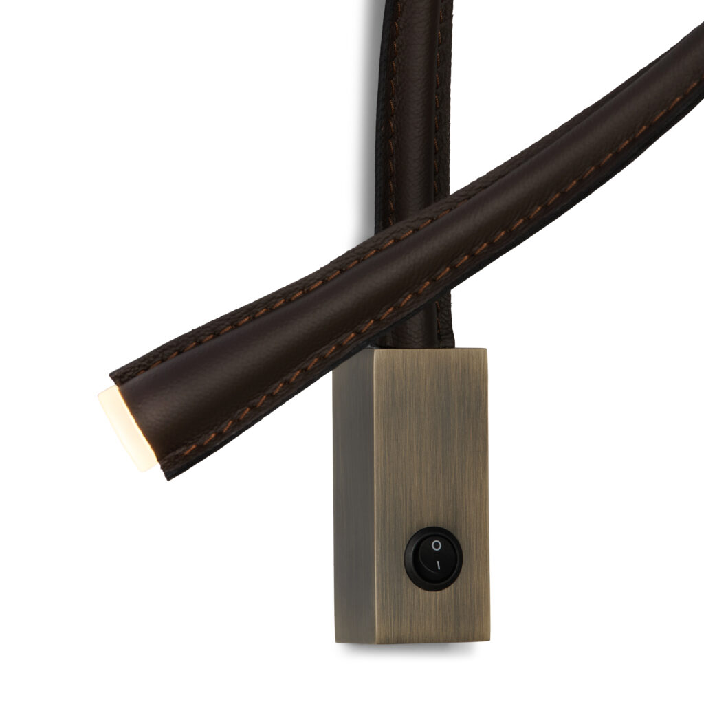 Contardi Lighting Flexiled wall Lamp - l.900 - Satin Bronze - Dark Brown Leather - With Switch
