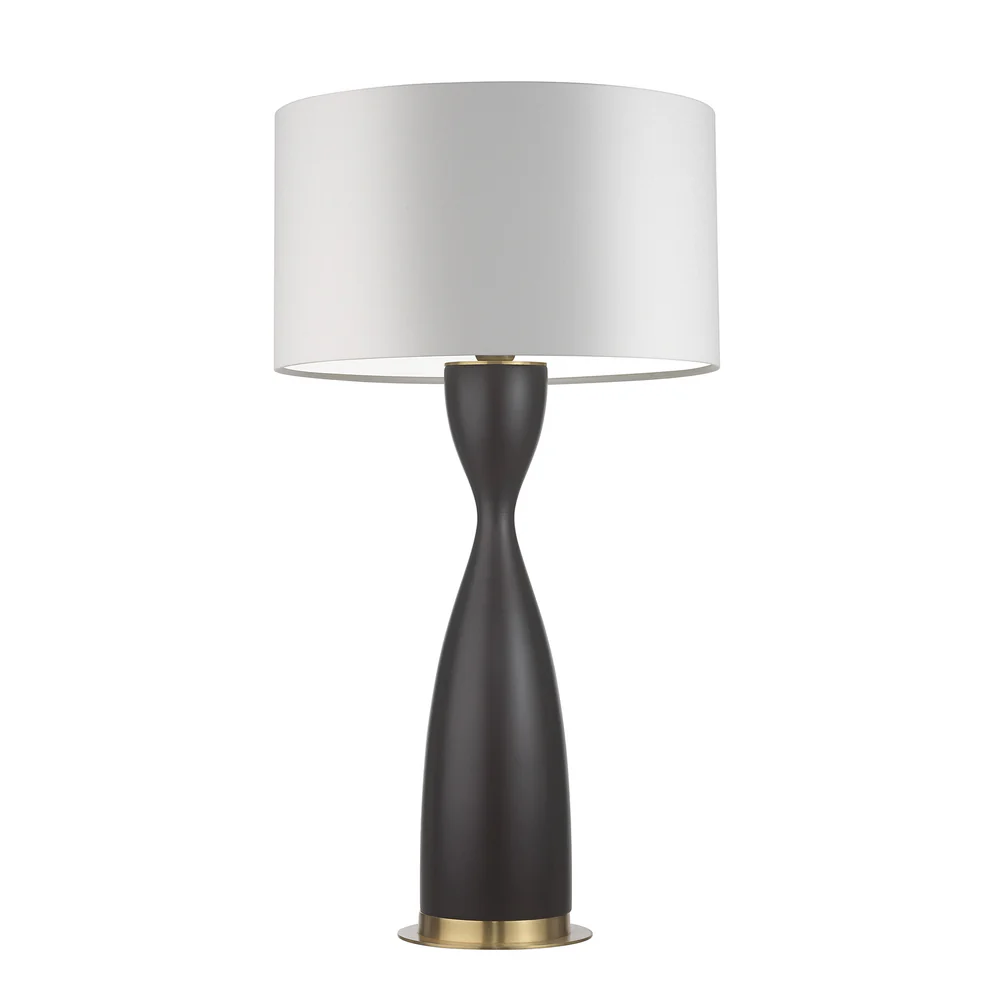 Northern Light - Sisley Table Lamp Large - Wenge Brushed Brass Finish - 18" Short Drum Pearl Grey Shade