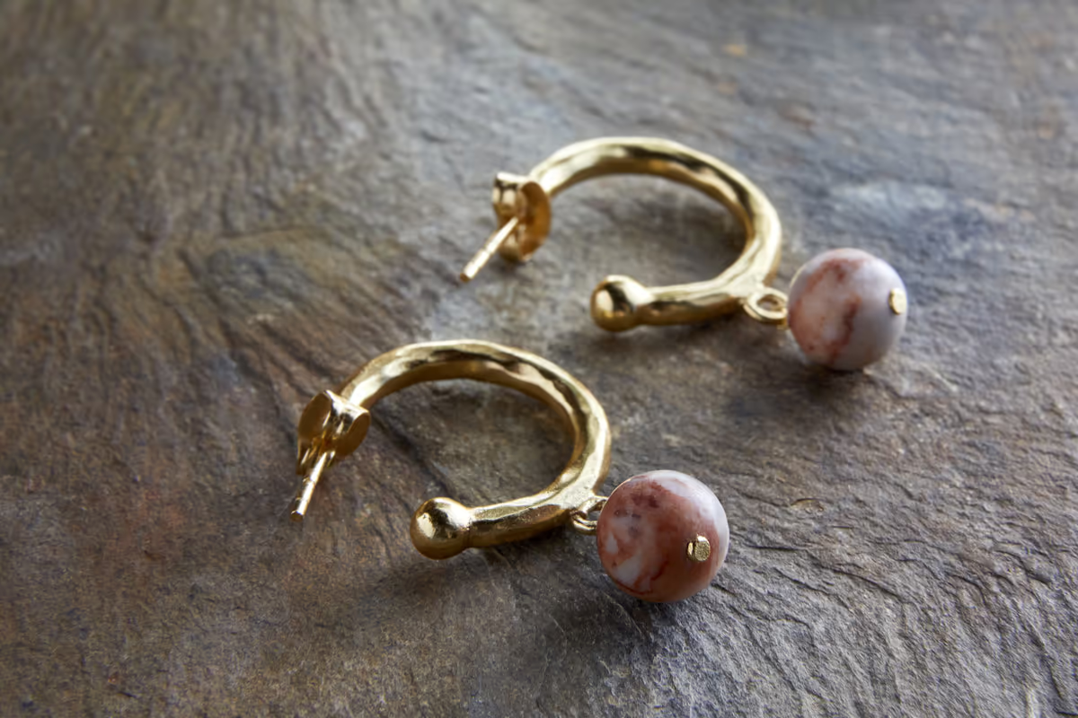 Nkuku - Cerita Rhodochrosite Earrings - Rhodochrosite & Gold