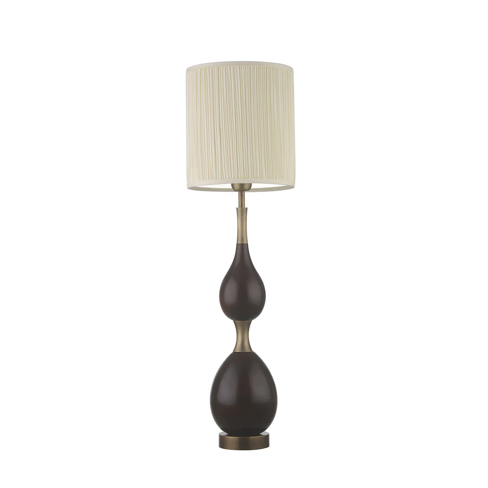 Northern Light - Taylor Table Lamp Medium - Dark Oak Old English Brass Light Finish - 8" Slim Drum Cotton Ivory Pleat Shade