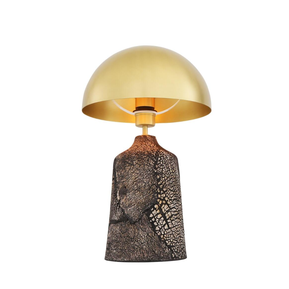 Mullan Cassia Tall Ceramic Table Lamp With Satin Brass Shade - Black Clay