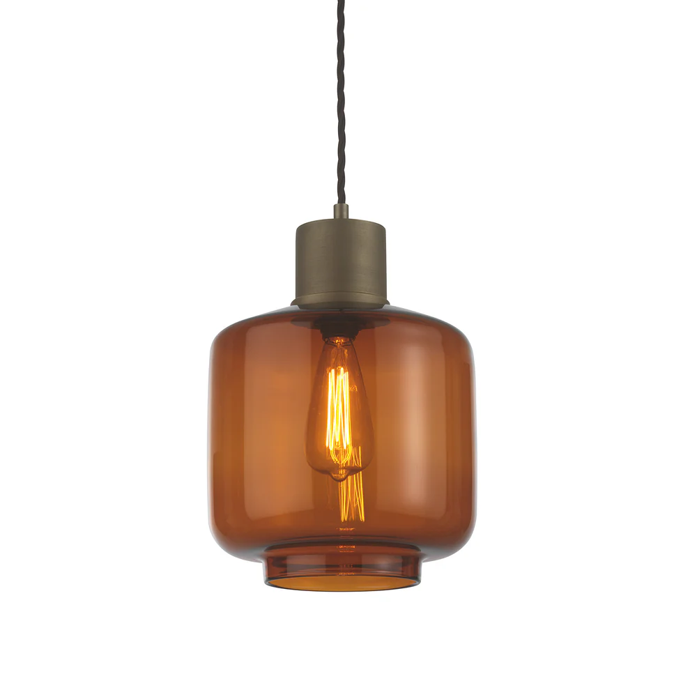Northern Light - Warner Pendant Ceiling Lights - Amber Brass Medium Medium Finish - Amber Glass Shade