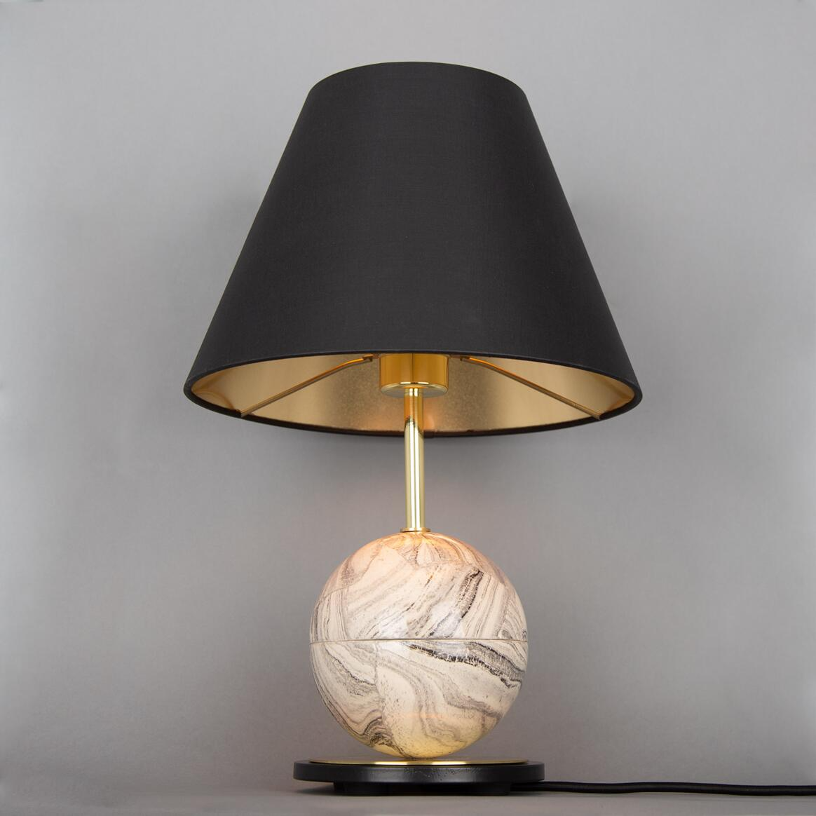 Mullan Byrd Marbled Ceramic Table Lamp with Fabric Shade - Polished Brass Finish