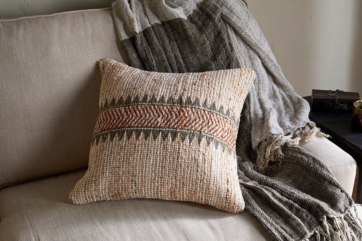 Nkuku - Zairya Jute & Cotton Cushion Cover - Natural & Rust - 60 x 40cm - Without Cushion Inner