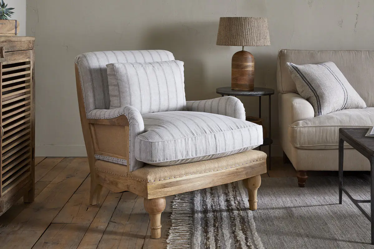 Nkuku - Abe Deconstructed Linen Armchair - Stripe - Natural